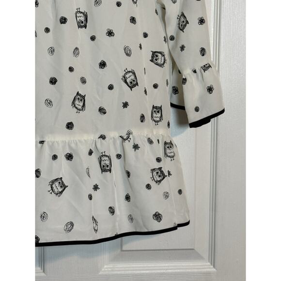 Kensie Women's Black And White Short Sleeve Owl Blouse, Polyester, Super Cute, S - Picture 3 of 8